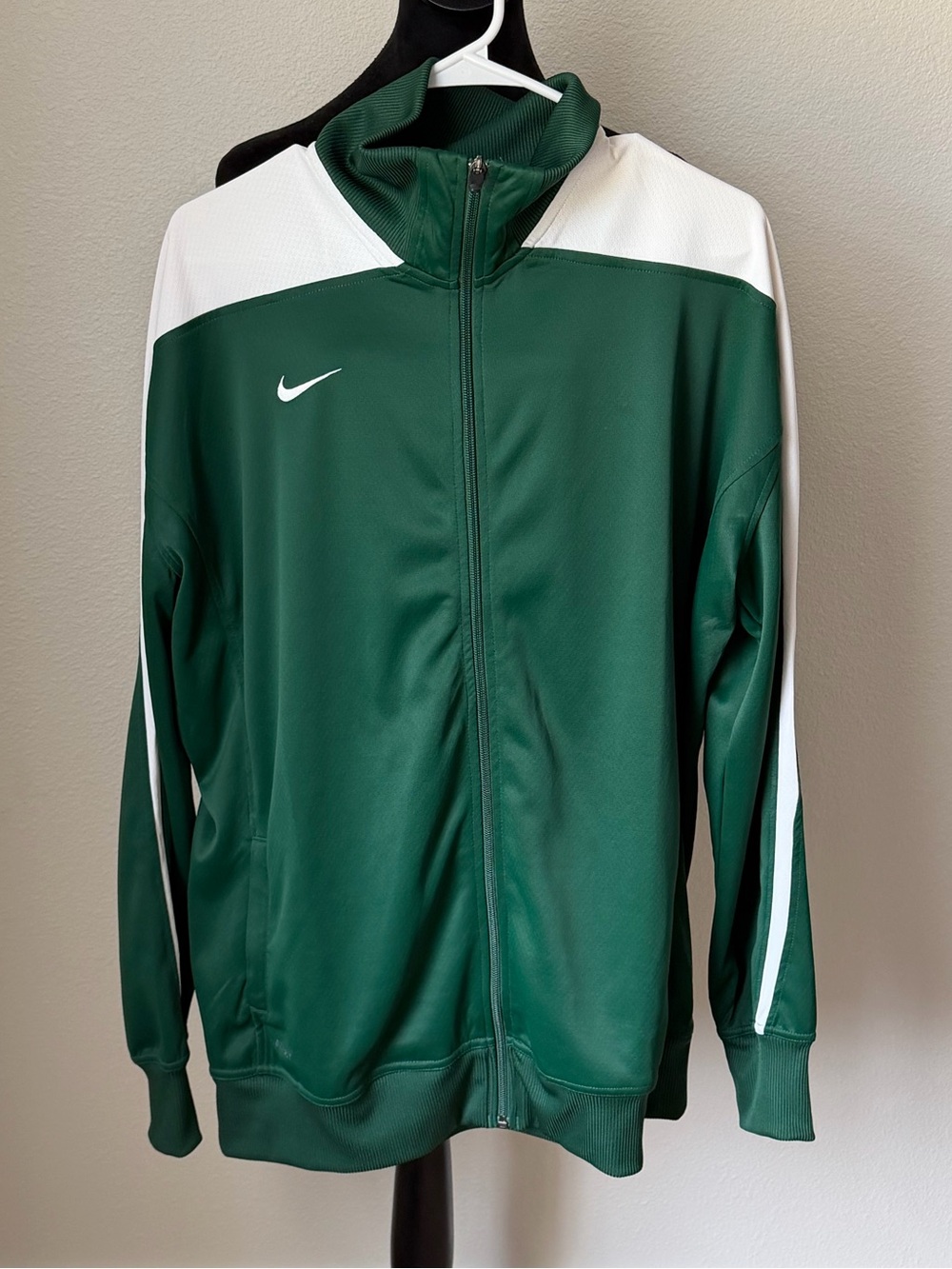 Nike Dri Fit Green and White Full-Zip Performance Track Jacket XXL